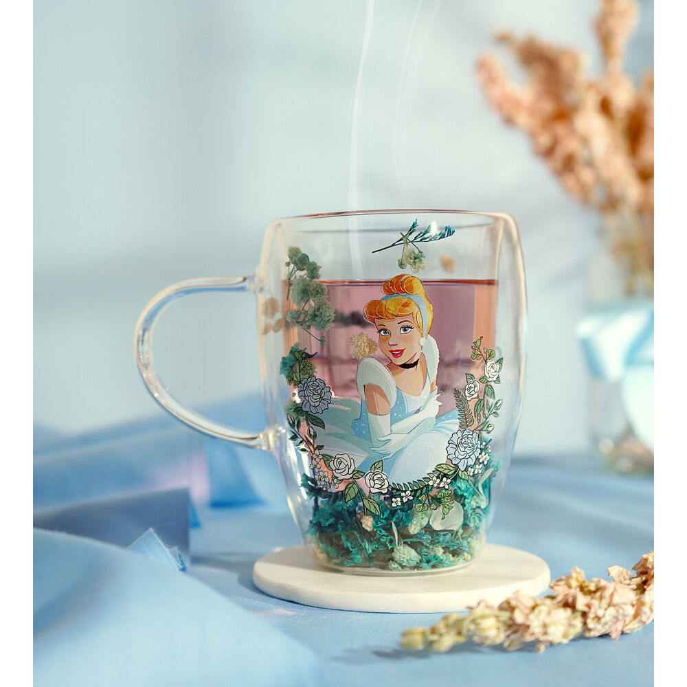 Taza de cristal de Cenicienta Disney con flores secas y asa transparente - 4