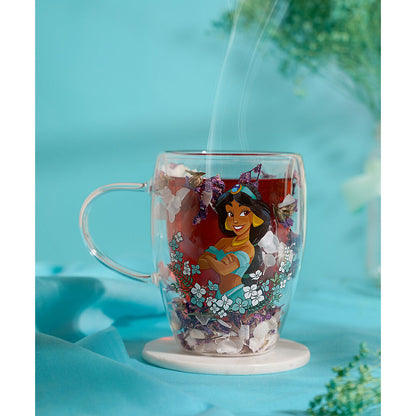 Taza de cristal transparente de Jasmine con flores secas y motivos florales - 4