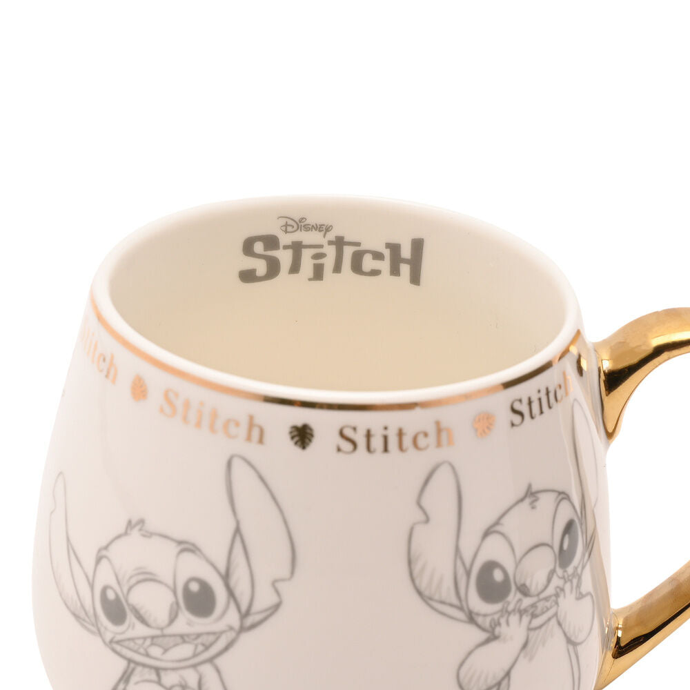 Taza de porcelana china de Stitch Disney con asa y detalles dorados - 4