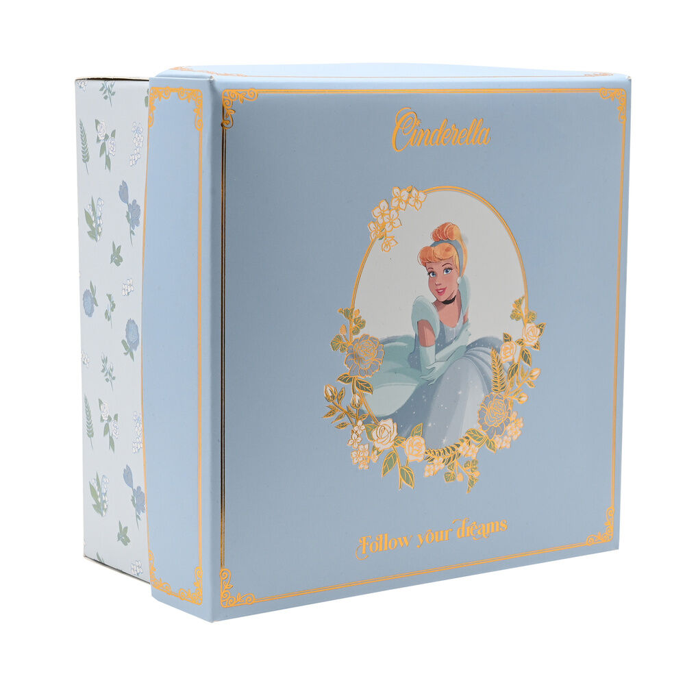 Taza de té y platillo de porcelana con Cenicienta Disney, flores y detalles dorados - 5