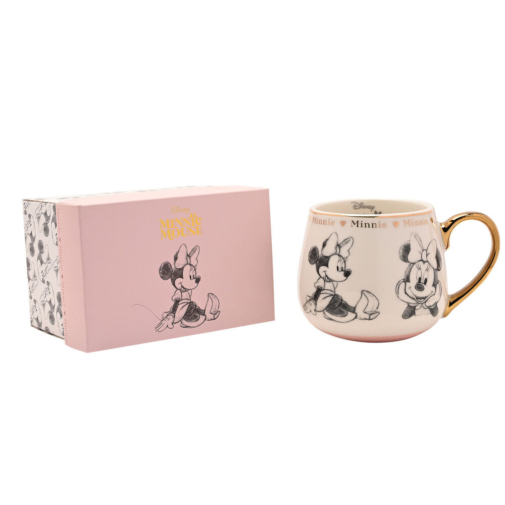 Taza Minnie Disney de porcelana con asa dorada e ilustraciones esbozadas - 5