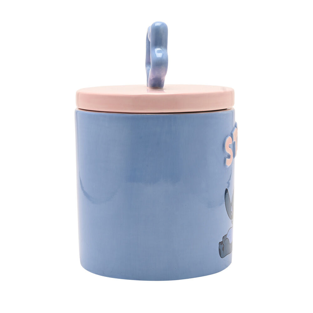 Tarro de almacenamiento Disney Stitch azul y rosa con tapa decorativa - 5