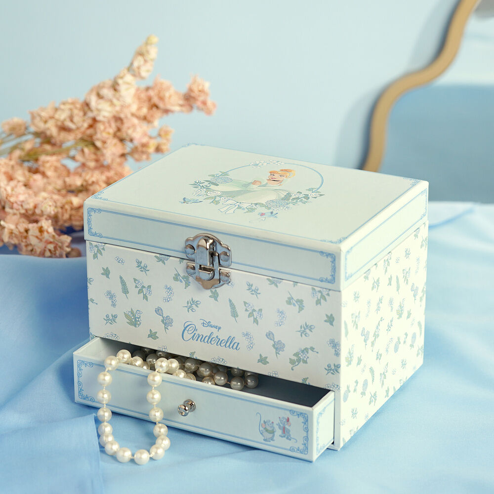 Joyero musical azul claro de Cenicienta Disney con flores y cajón - 6