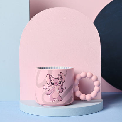 Taza rosa de cerámica Disney Stitch Angel con asa decorativa - 5