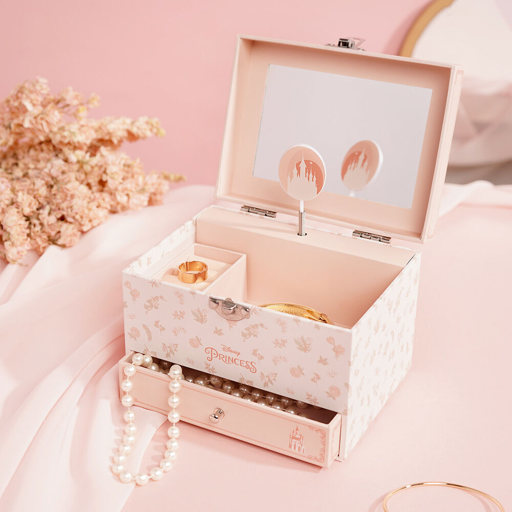 Joyero musical rosa Disney Princesas con cajón y estampado floral - 7