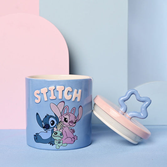 Tarro de almacenamiento Disney Stitch azul y rosa con tapa decorativa - 7