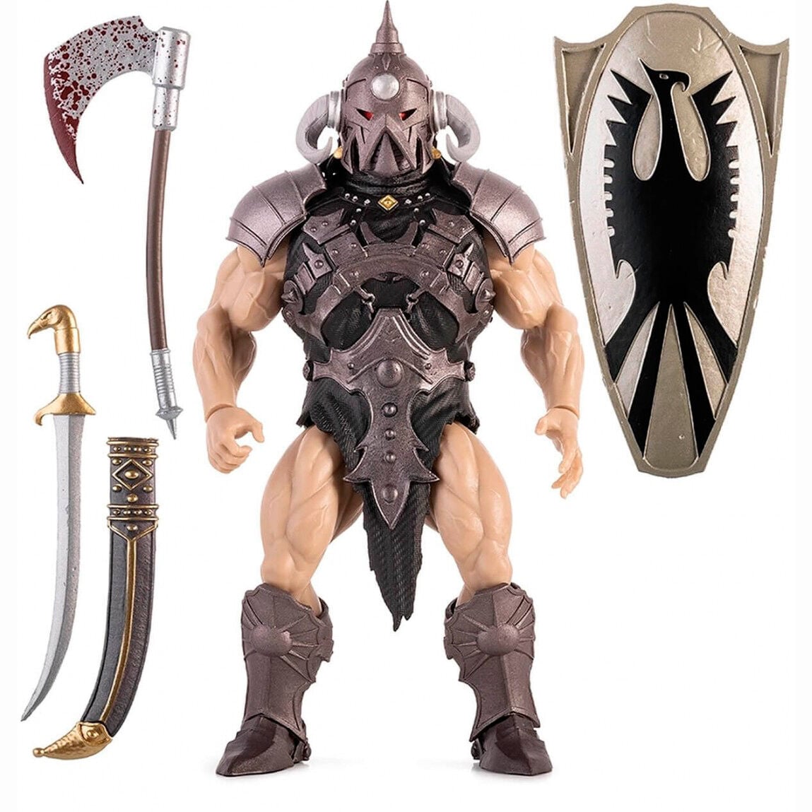 Figura articulada Death Dealer Frazetta Icon con armadura, escudo, hacha y espada