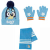 Conjunto Bluey infantil con gorro, guantes y bufanda azul