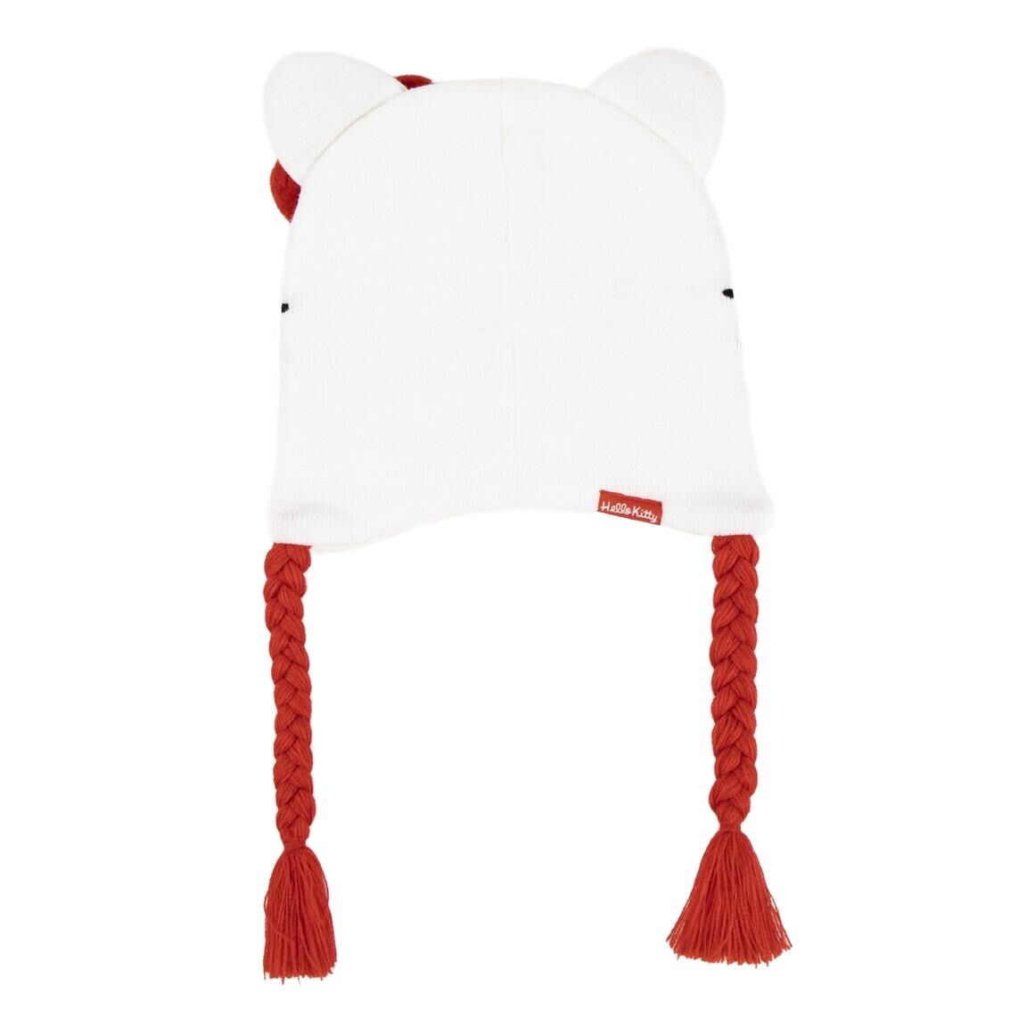 Gorro blanco de Hello Kitty con lazo rojo, trenzas y borlas - 2