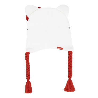 Gorro blanco de Hello Kitty con lazo rojo, trenzas y borlas - 2