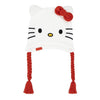 Gorro blanco de Hello Kitty con lazo rojo, trenzas y borlas