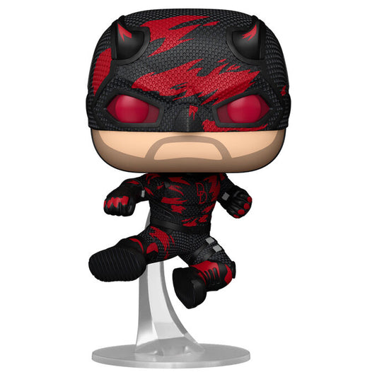 Figura Funko POP! Daredevil Born Again con traje negro y rojo sobre soporte