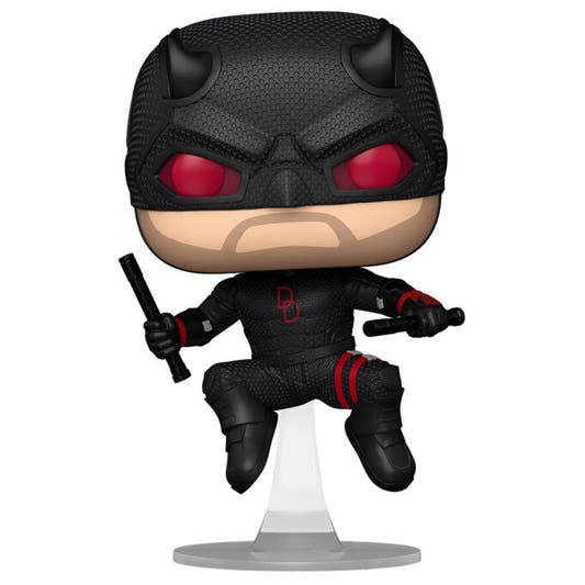 Figura Funko POP de Daredevil con traje negro, máscara y bastones