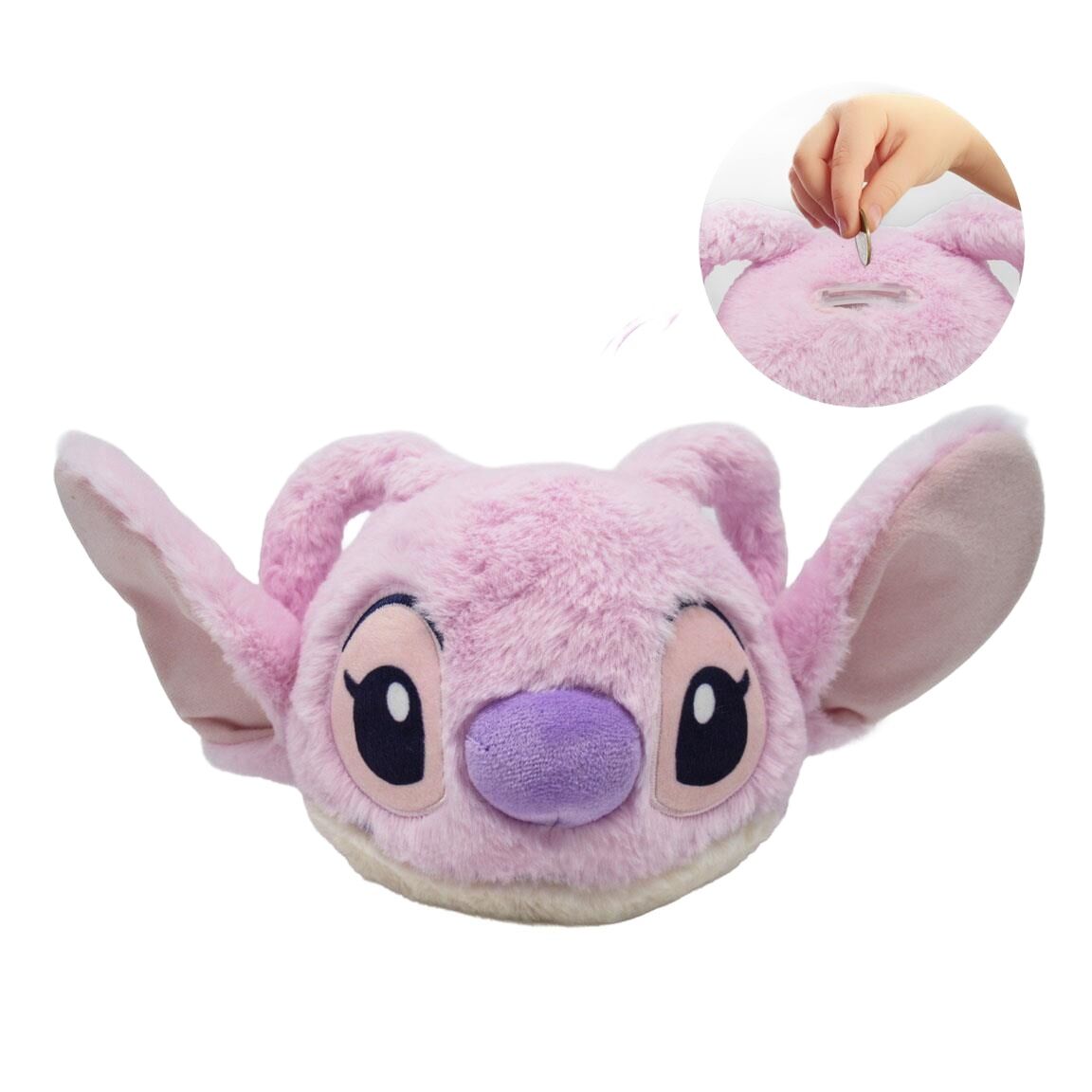 Hucha de peluche rosa de Angel de Disney Stitch con ranura superior