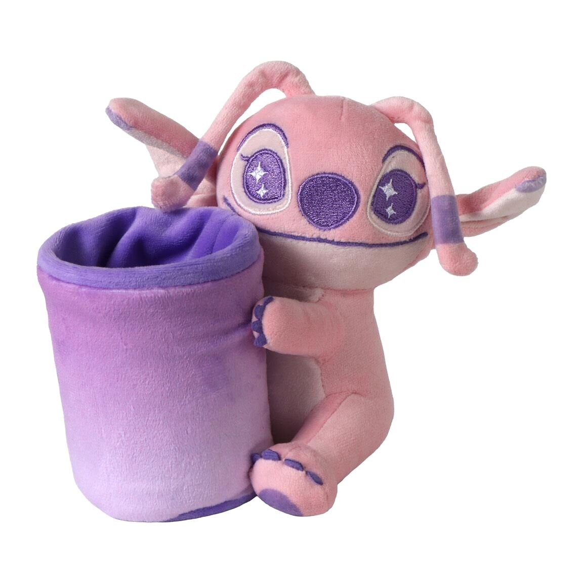 Portalápices de peluche de Ángel Stitch Disney en rosa y morado