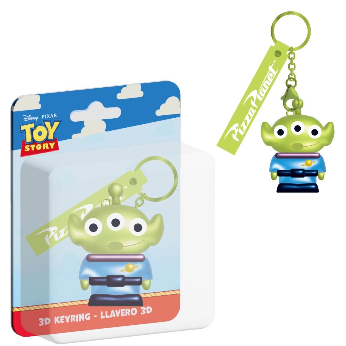 Llavero 3D verde del Alien de Toy Story con correa Pizza Planet
