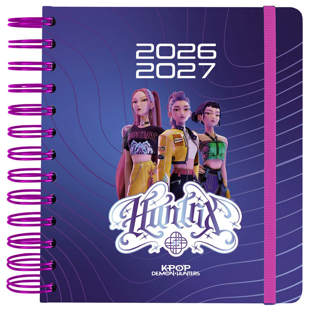 Agenda escolar ERIK KPop Demon Hunters 2026/2027 A5 con espiral y cierre elástico