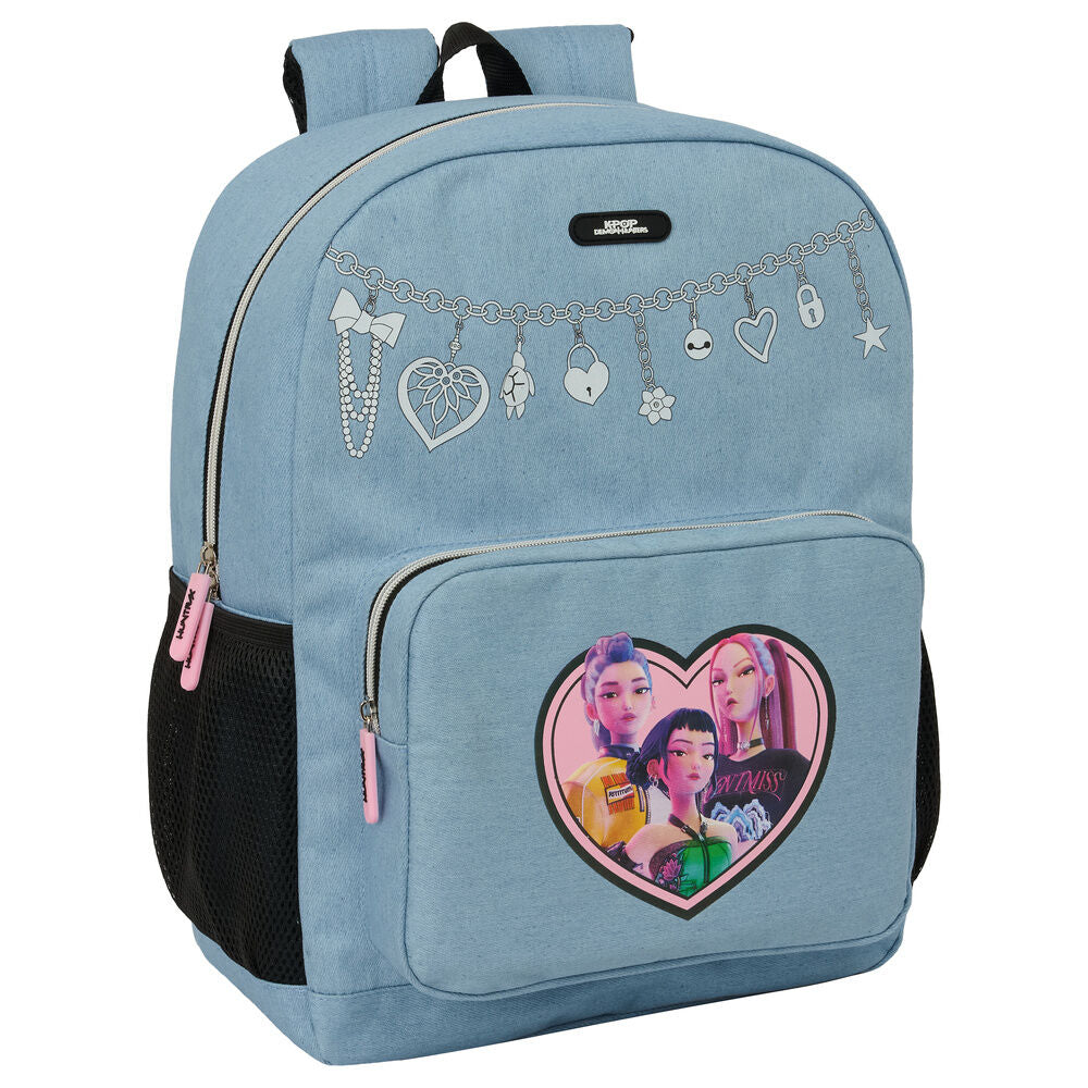 Mochila azul Huntrix de Kpop Demon Hunters con bolsillo frontal