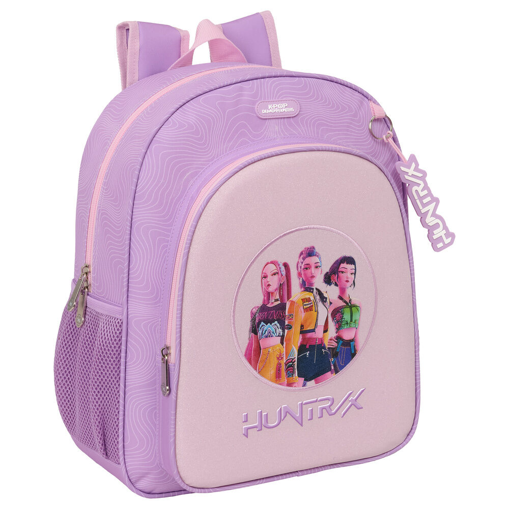 Mochila morada Huntrix de KPop Demon Hunters con bolsillo frontal