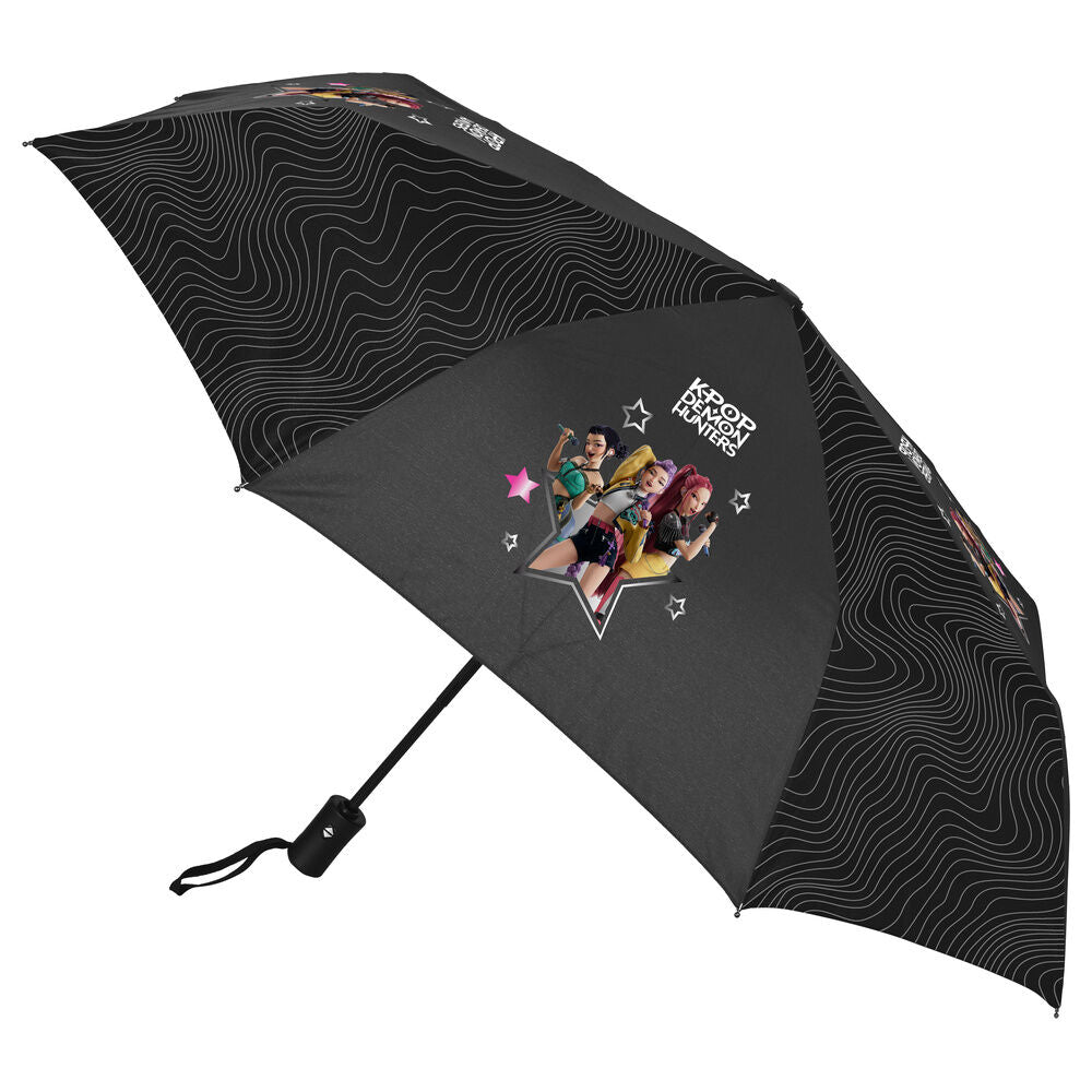 Paraguas plegable automático negro de KPop Demon Hunters