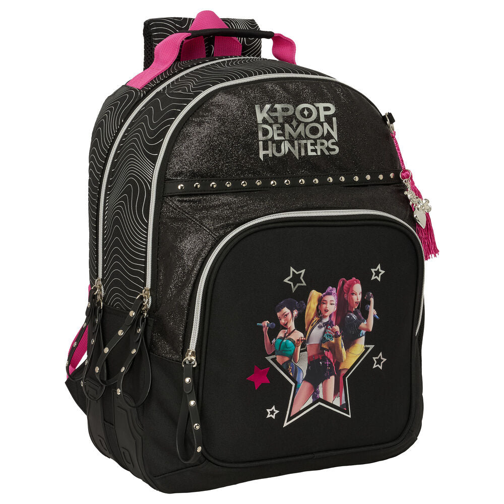 Mochila SAFTA Kpop Demon Hunters negra con detalles rosas