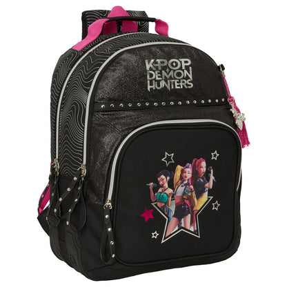 Mochila SAFTA Kpop Demon Hunters negra con detalles rosas
