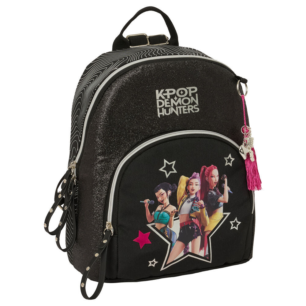 Mochila negra Kpop Demon Hunters con las guerreras K-pop