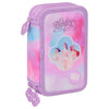 Plumier triple SAFTA KPop Demon Hunters lila con material escolar
