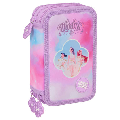 Plumier triple SAFTA KPop Demon Hunters lila con material escolar