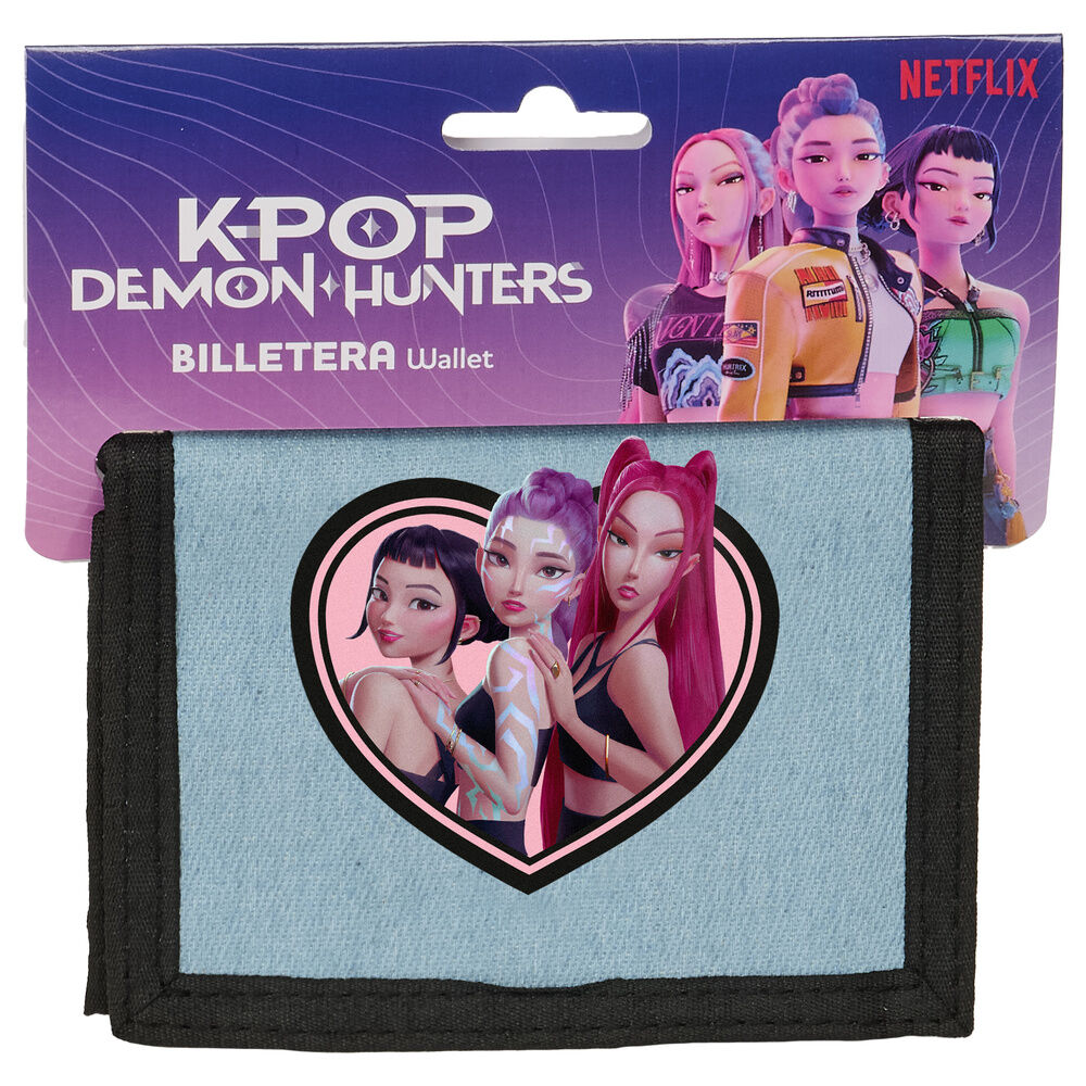 Billetera Huntrix de KPOP Demon Hunters con diseño de tres personajes