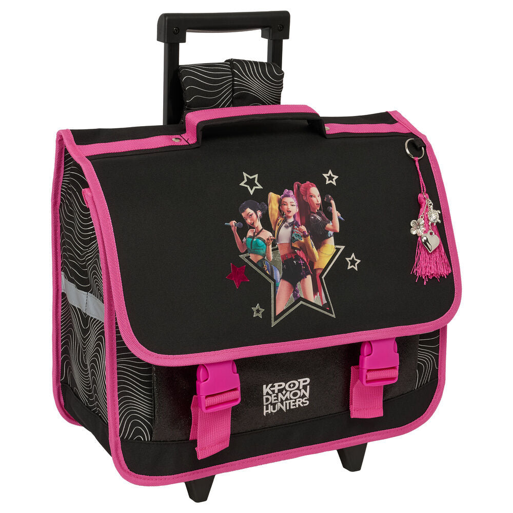 Trolley escolar SAFTA Kpop Demon Hunters negro y rosa