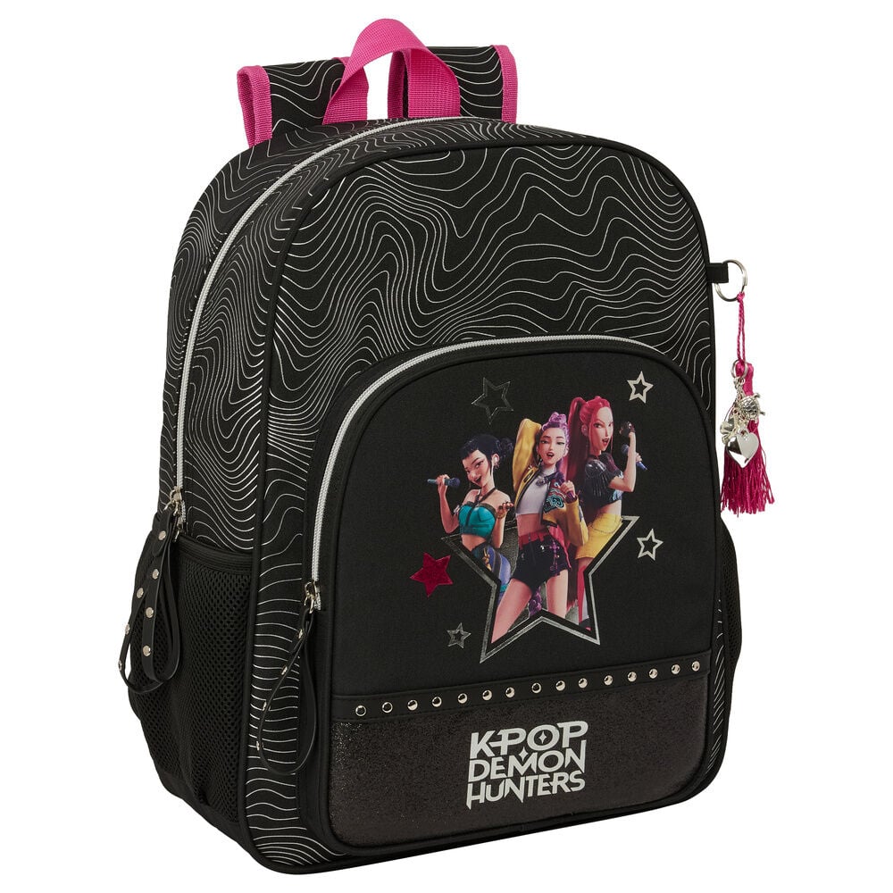 Mochila SAFTA Kpop Demon Hunters negra con estampado de guerreras