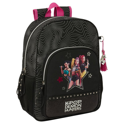 Mochila SAFTA Kpop Demon Hunters negra con estampado de guerreras