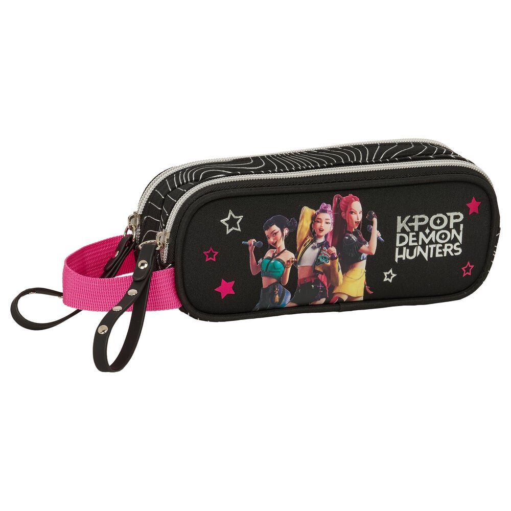 Portatodo doble Kpop Demon Hunters negro y rosa con asa lateral