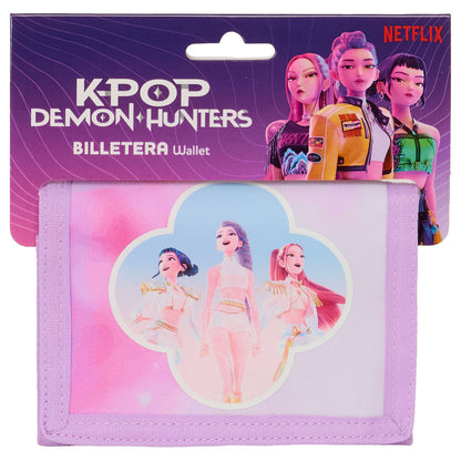 Billetera rosa y lila SAFTA KPop Demon Hunters con tres personajes