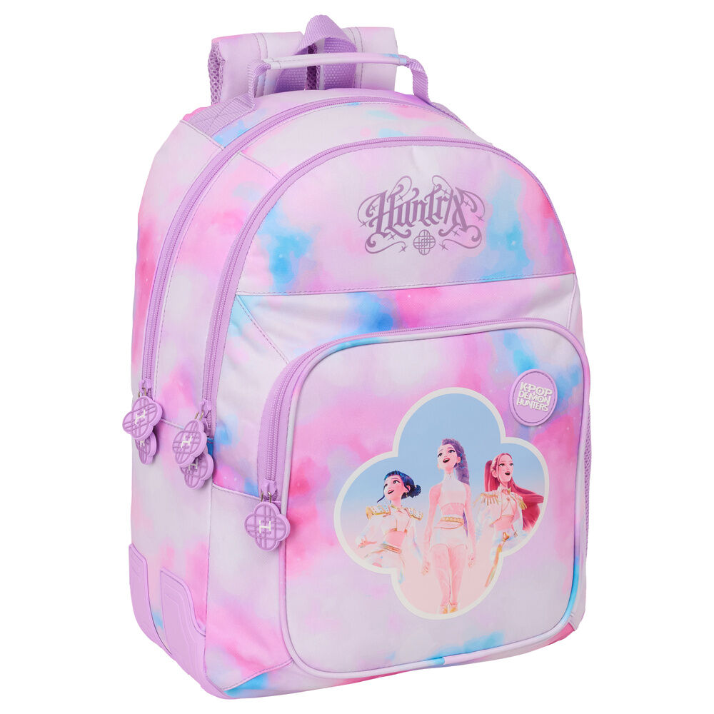 Mochila SAFTA Kpop Demon Hunters rosa y azul con tres guerreras