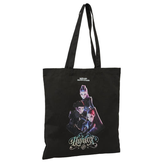 Bolsa tote negra de Kpop Demon Hunters con ilustración de las guerreras