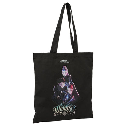 Bolsa tote negra de Kpop Demon Hunters con ilustración de las guerreras