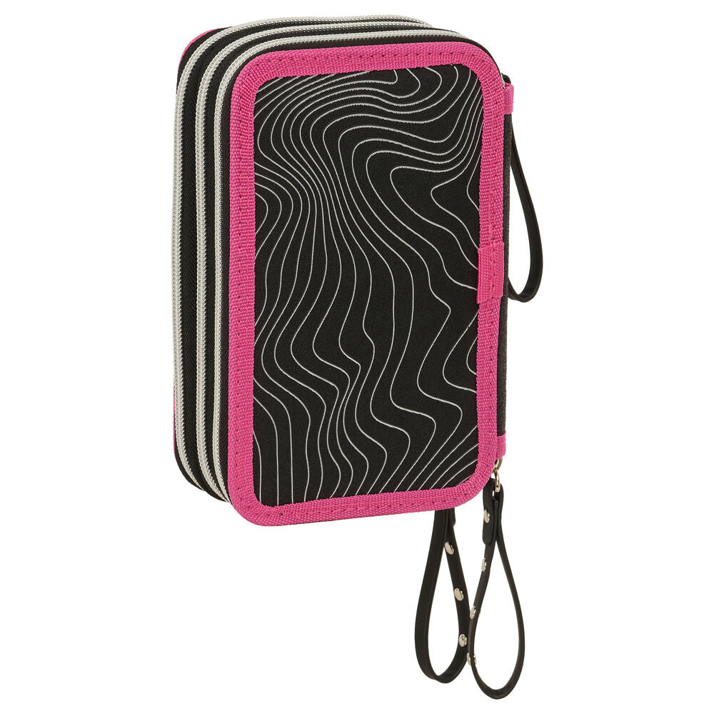 Portatodo triple SAFTA Kpop Demon Hunters negro y rosa con tres compartimentos - 2
