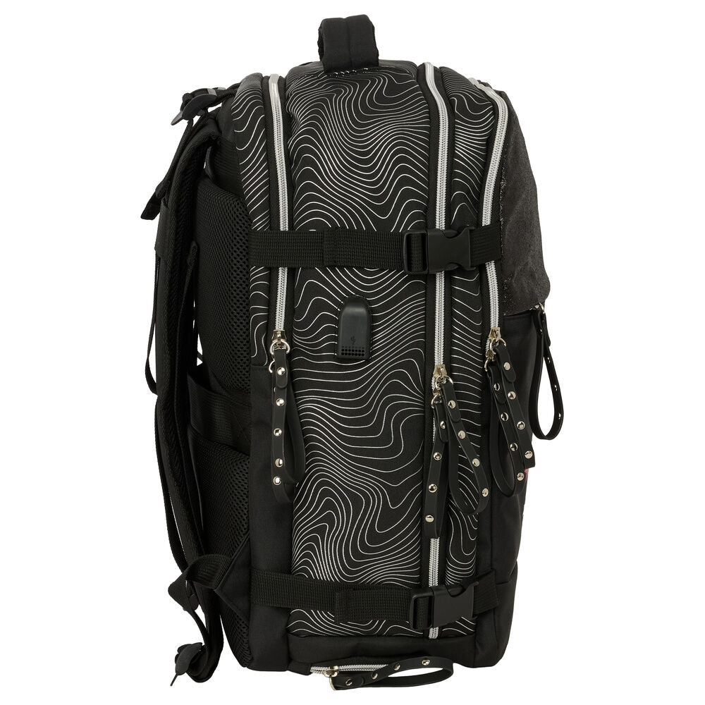 Mochila negra Kpop Demon Hunters SAFTA con compartimentos y zapatillero - 3