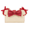 Cartera Minnie Mouse Loungefly crema y roja con lazo 3D de lunares