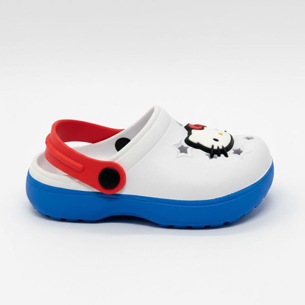 Zuecos blancos de EVA Hello Kitty con suela azul y correa roja - 3