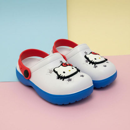 Zuecos blancos de EVA Hello Kitty con suela azul y correa roja - 4