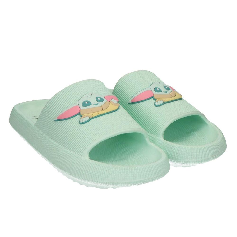 Chanclas verdes de EVA con diseño de Grogu de The Mandalorian
