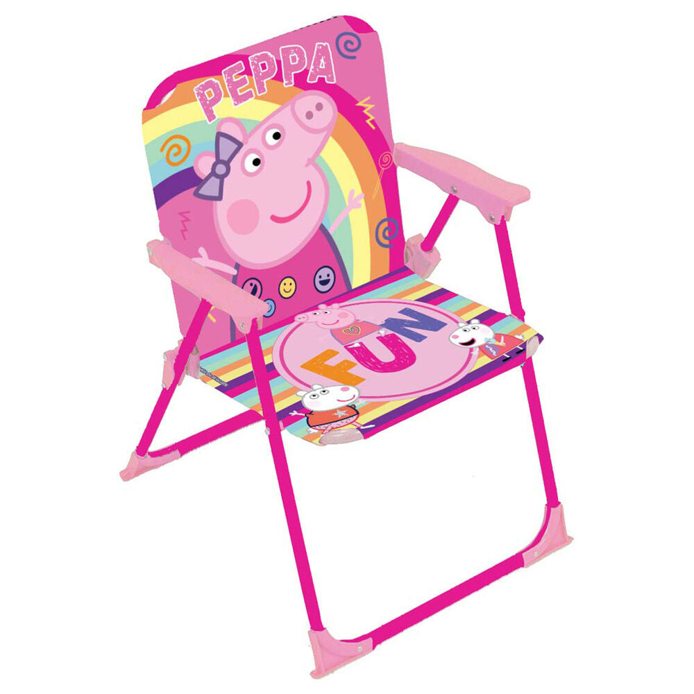 Silla plegable rosa de Peppa Pig con respaldo de arcoíris
