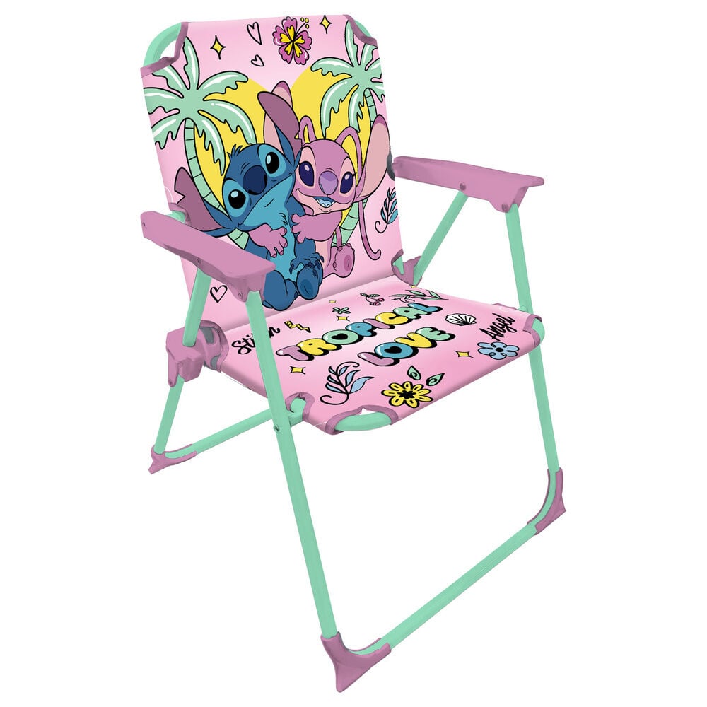 Silla plegable rosa Disney Lilo & Stitch con Stitch y Angel