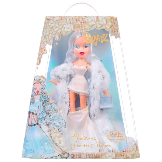 Muñeca Bratz Frosty Nightz Holiday con vestido blanco y prenda mullida