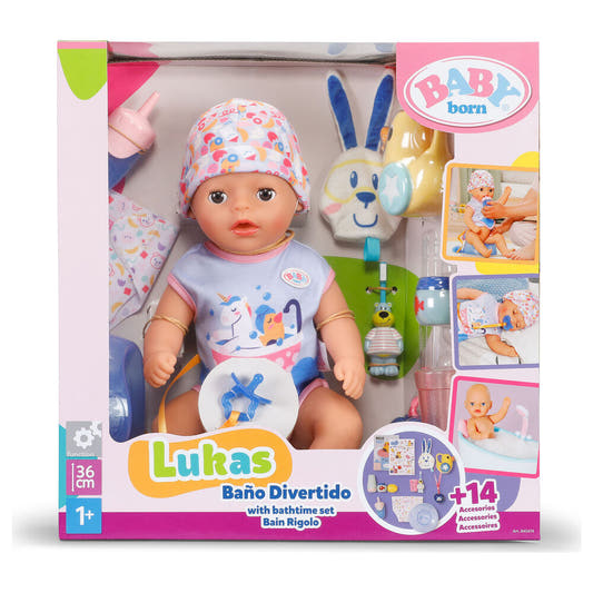 Muñeco Lukas Baby Born Baño Divertido de 36 cm con accesorios