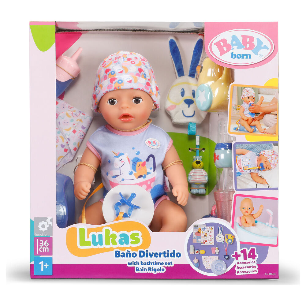 Muñeco Lukas Baby Born Baño Divertido de 36 cm con accesorios
