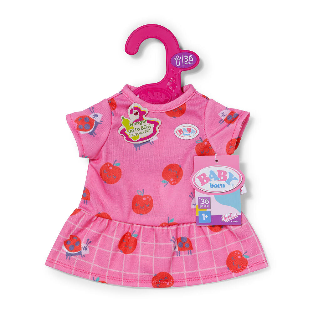 Vestido rosa Baby Born con estampado de manzanas y mariquitas